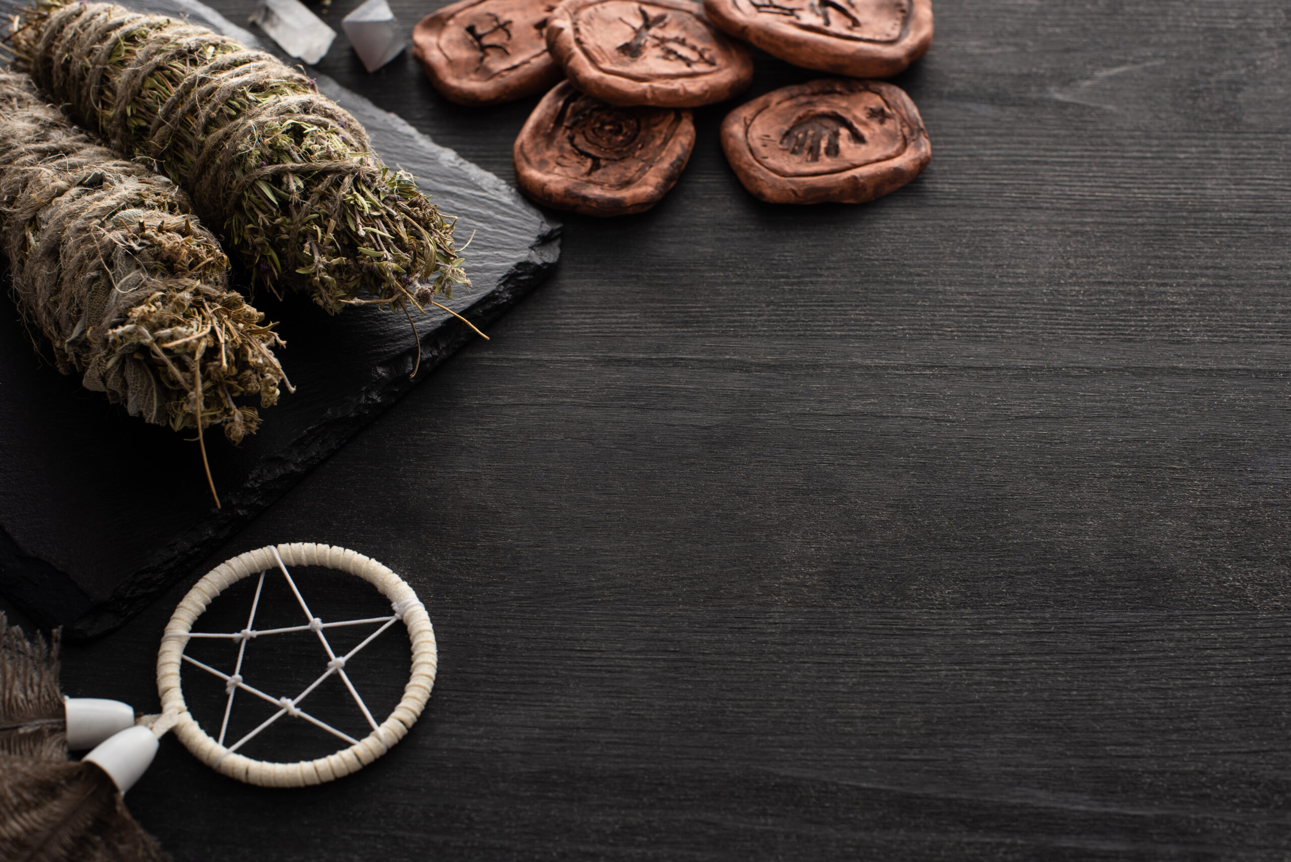 Spiritual protection setup with candles and symbols for protection from negative influences