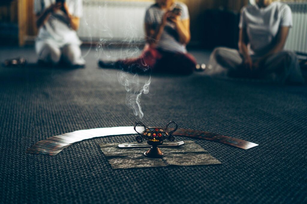 Tarot cards and crystal ball used for psychic reading and spiritual insight