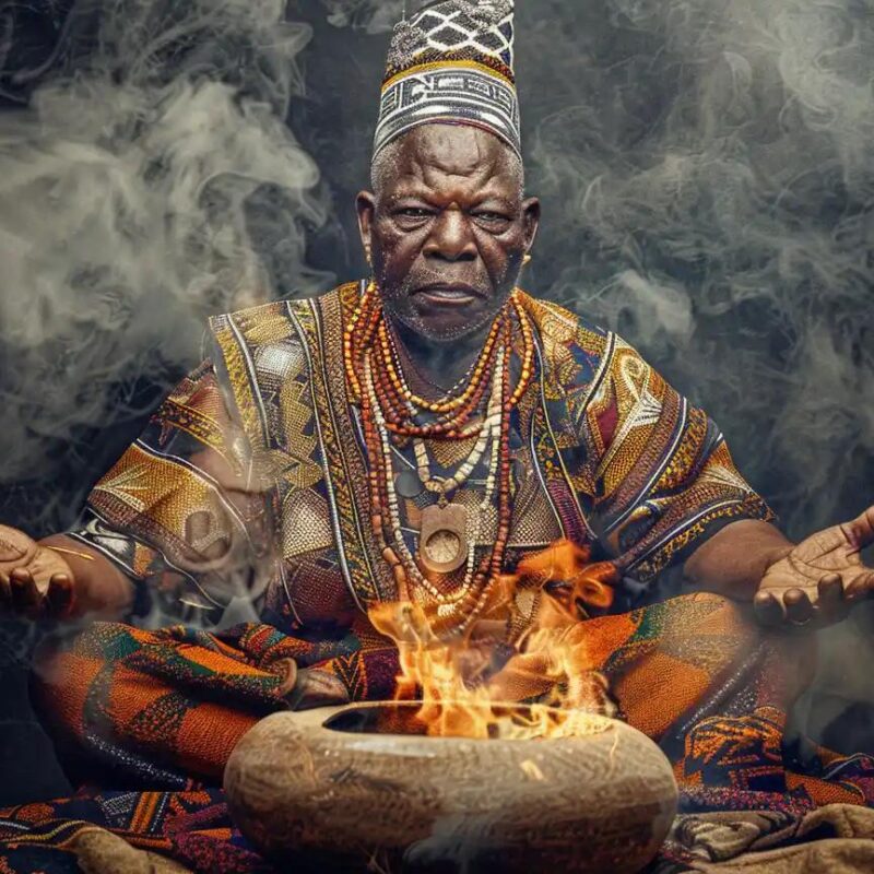 Spiritual cleansing ritual using smoke and herbs to remove negative energy