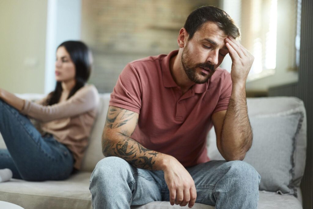 Person emotionally stressed and worried about relationship problems and breakup